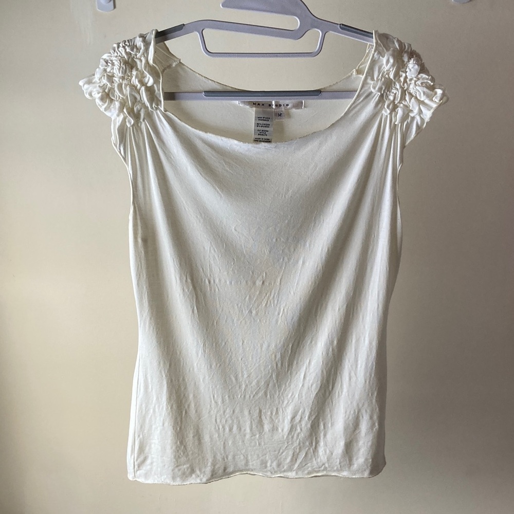 Max Studio Cream Top with Shoulder Details